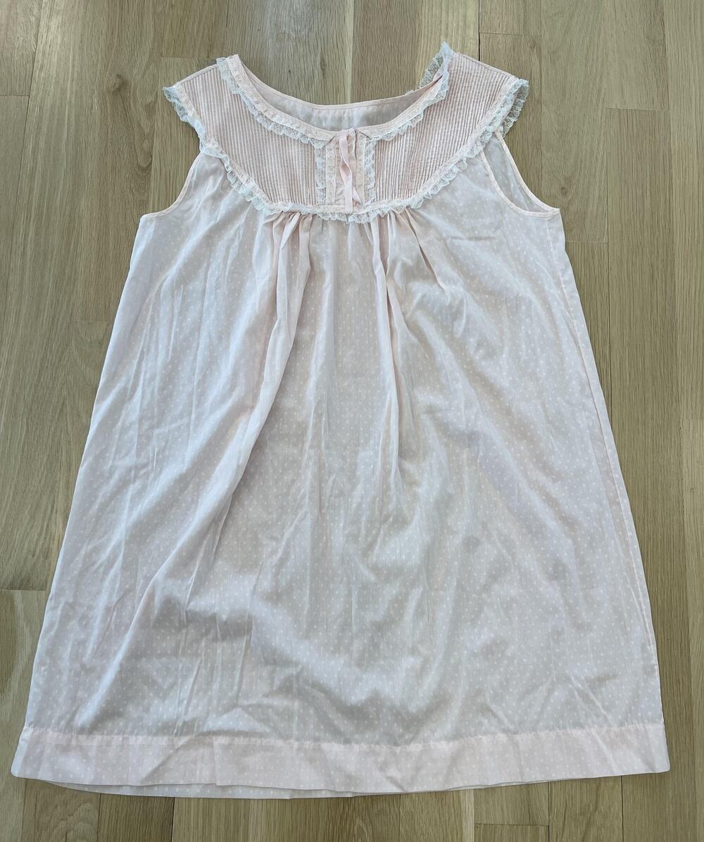 Vintage Slip Dress Womens M Pink Chiffon Babydoll Lace Yoke Sleeveless Nightgown